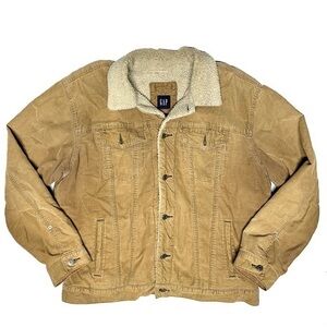 Vtg Y2K GAP Sherpa Lined GRUNGE Tan Corduroy Men Rugged Ranch Chore Jacket XL